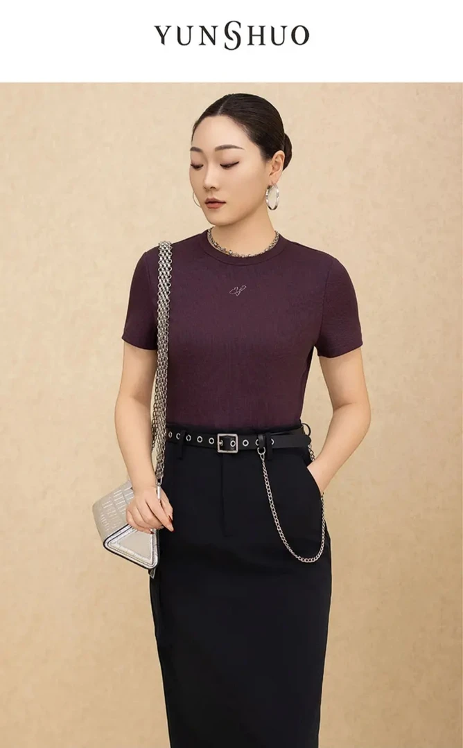 允硕春季新品时尚百搭气质简约Y星球系列短袖女上衣白T恤325344