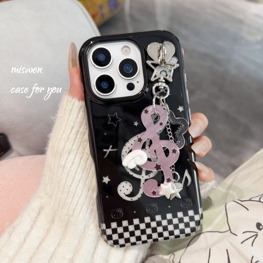 韩风ins简约波点星星音符KT猫适用iPhone16pro手机壳15p女款14p13