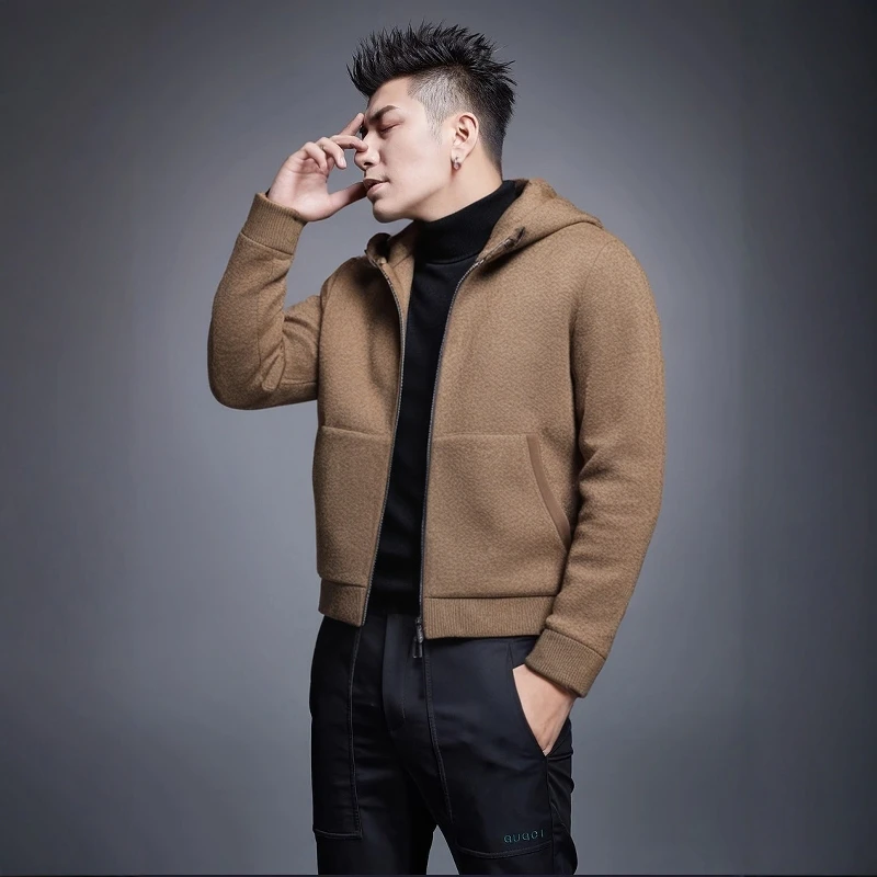 Mandsibil曼德西比利秋冬男士新款轻奢加厚PU皮休闲连帽外套潮流