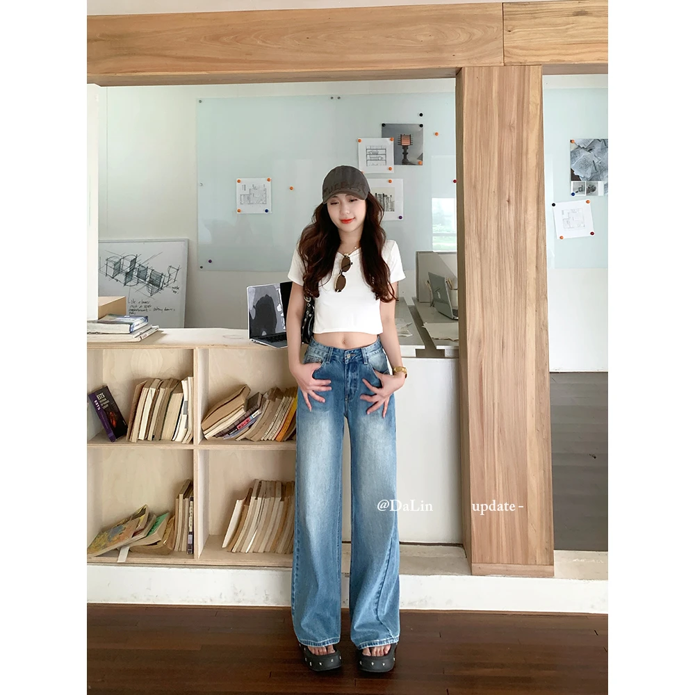 DUOXINIU/多喜牛/DaLin2025夏季薄款窄版阔腿裤低腰牛仔裤显高