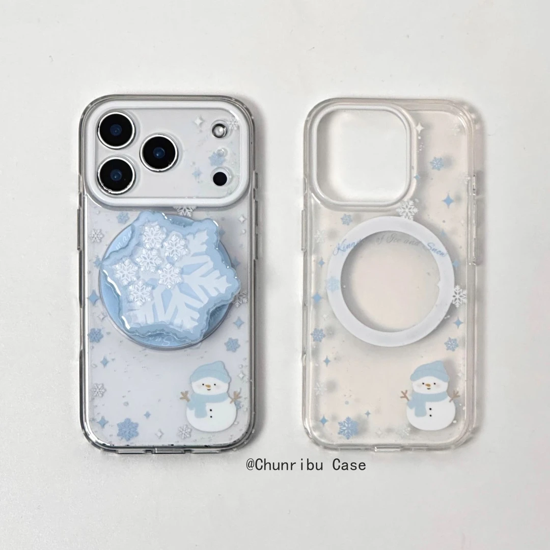 可爱卡通简约透明蓝星雪人适用苹果17/16promax手机壳磁吸15/14