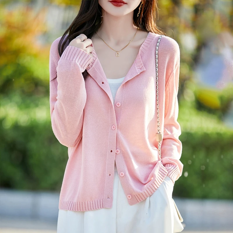 天丝亚麻薄款圆领开衫长袖夏季防晒衣百搭款宽松显瘦