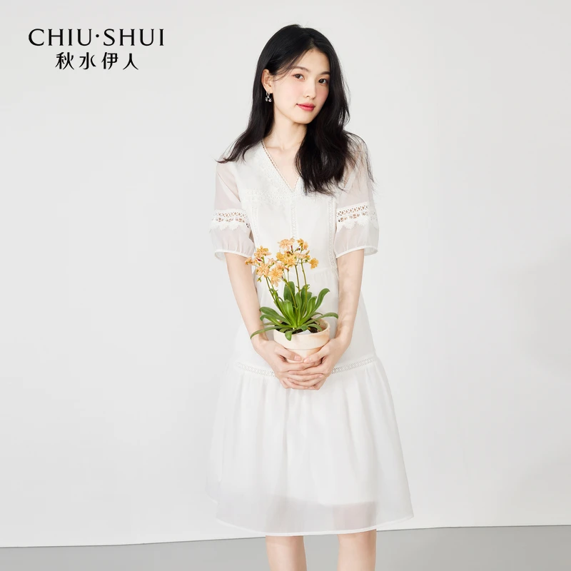【直播】秋水伊人气质连衣裙女通勤本白裙子623203B020573