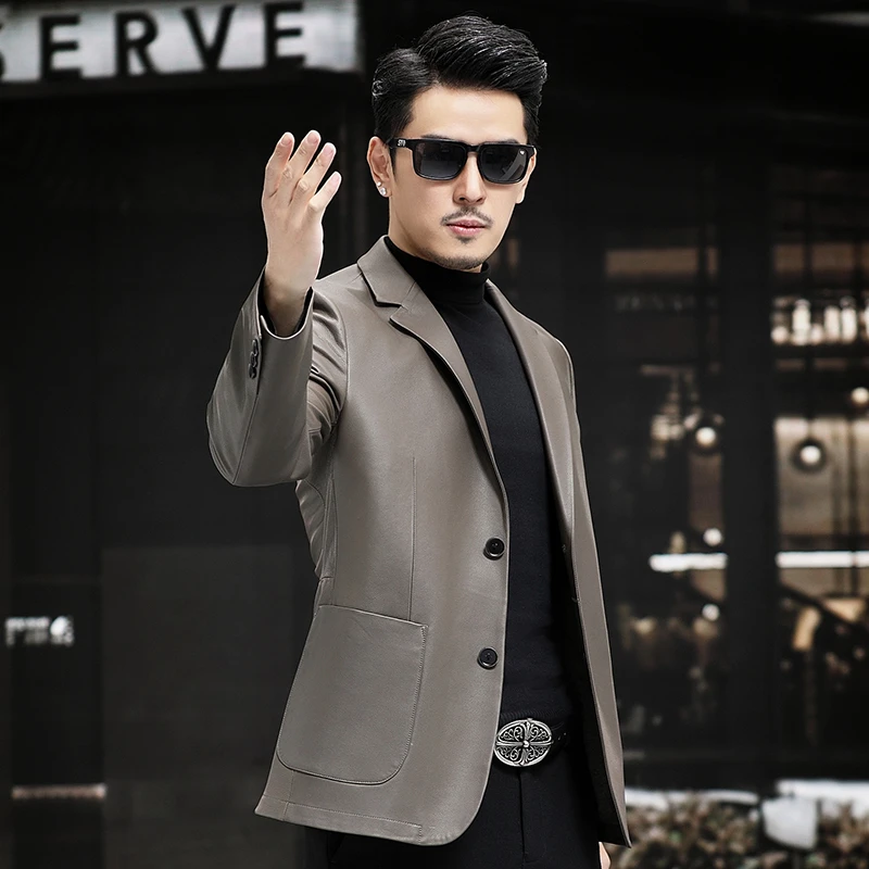 VBA 23601 MYM绵羊皮西装男士修身春秋海宁真皮皮衣男款商务新款