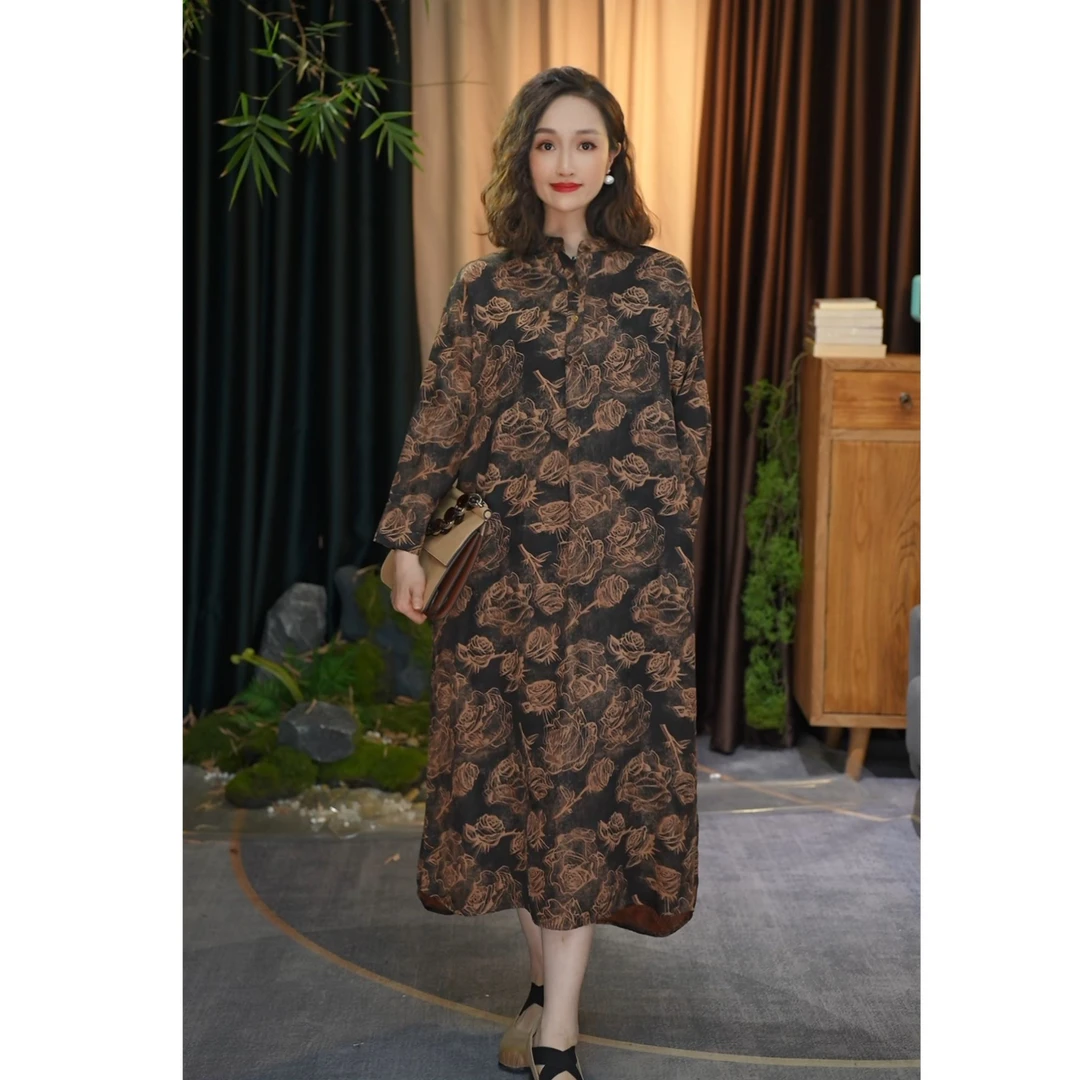 【辰辰高定】暗沉玫瑰夏季优雅气质桑蚕丝香云纱连衣裙XQ2024410