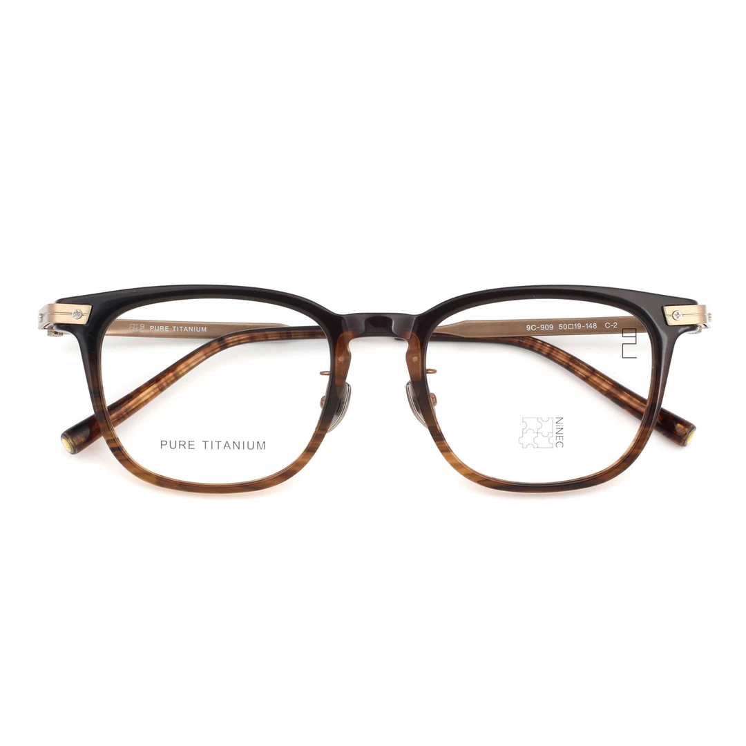 【送镜片】美式老钱风纯钛板材文艺方框近视眼镜超弹中大脸可戴909