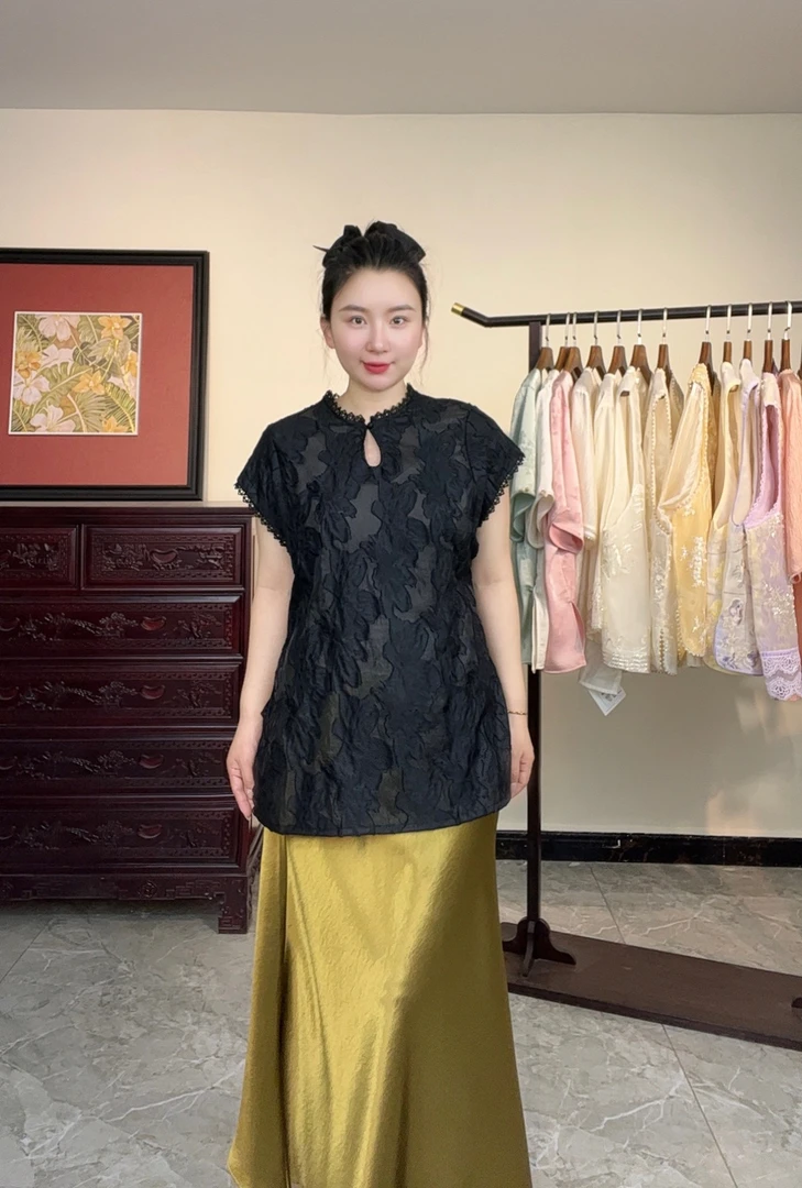 艺琳定制【立体花朵】胖mm国风立体花飞袖上衣宽松轻奢高级感