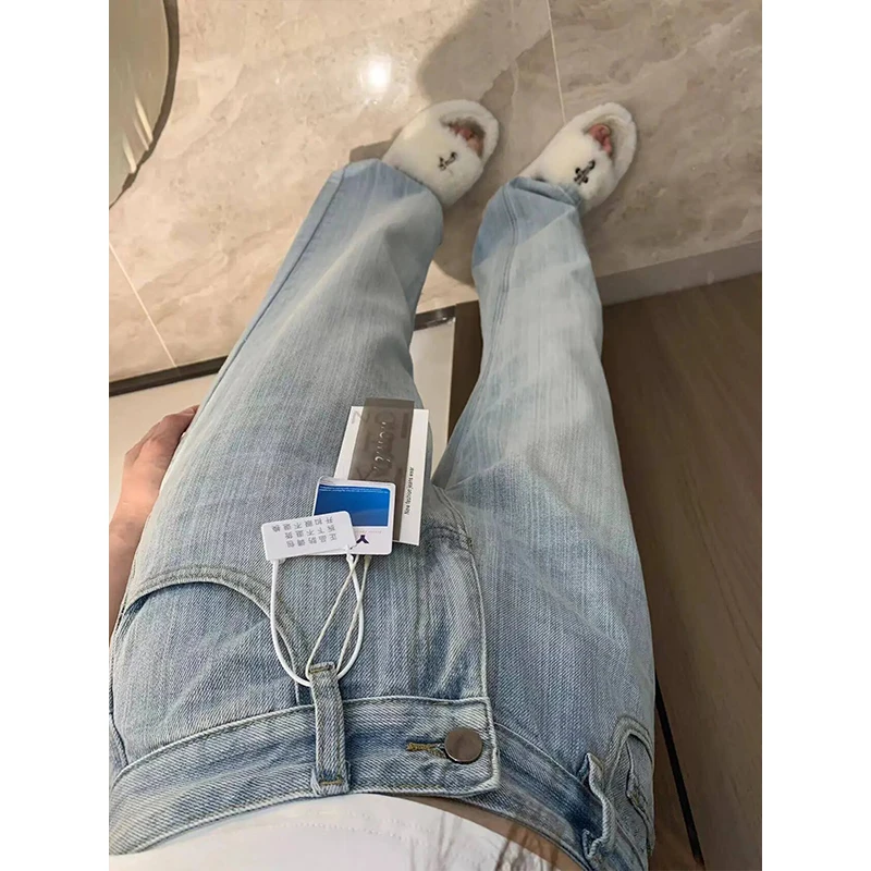 高质感全竹节阔腿牛仔裤女2025春夏季爆款高腰显瘦垂感拖地直筒裤