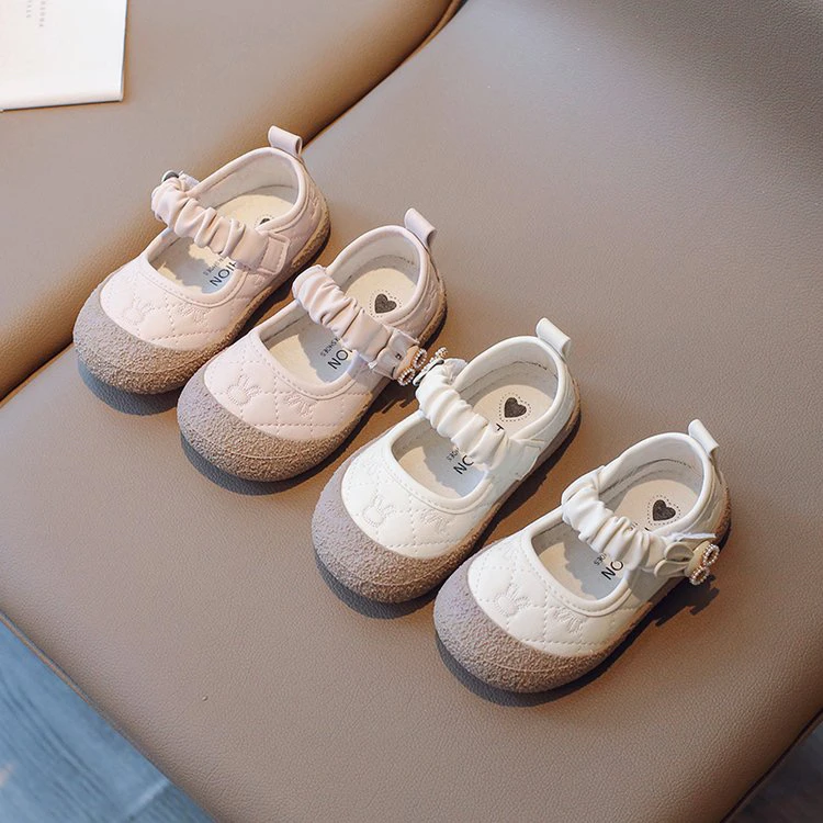 女童公主小皮鞋春季新款浅口豆豆鞋防滑软底可爱大头鞋