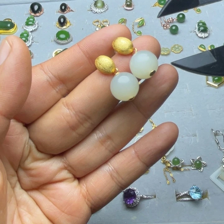 和田玉银S925镶嵌珠宝半成品