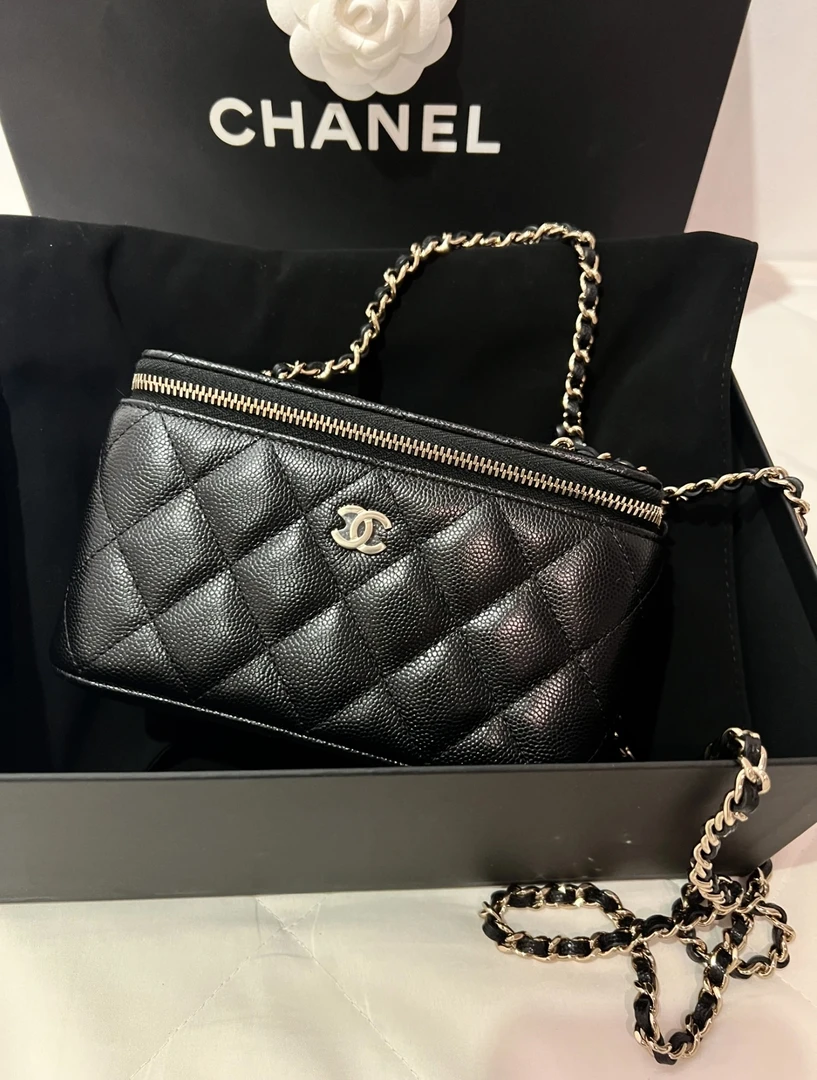 99新 Chanel/香奈儿 chanel 化妆盒黑金荔枝纹/优品