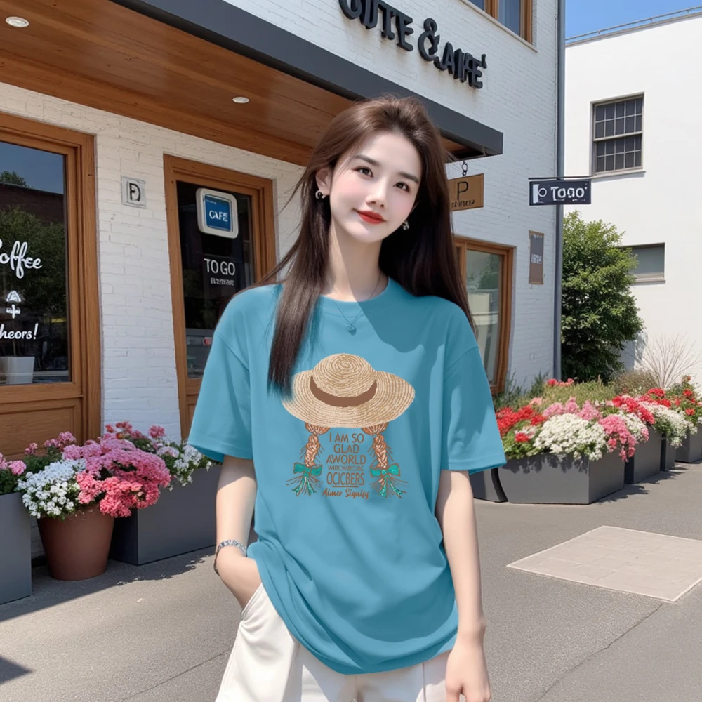 【草帽姑娘】高品质大版短袖T恤 印花宽松休闲时尚