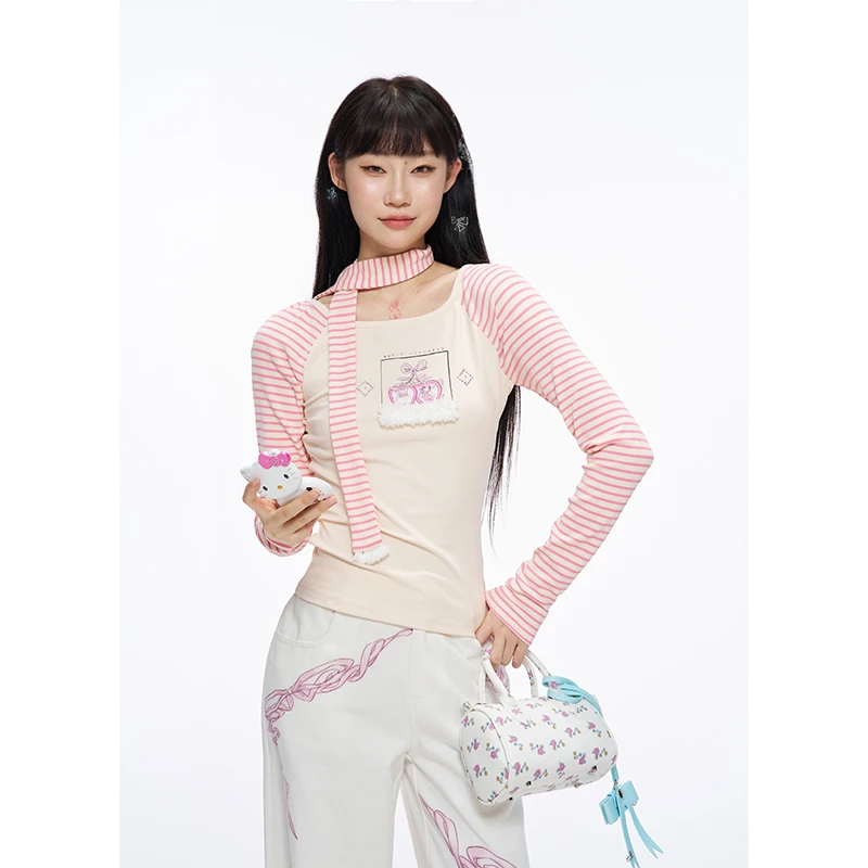 Kyoukobaby 灵奇奇联名 甜妹感印花拼接长袖围脖女套装