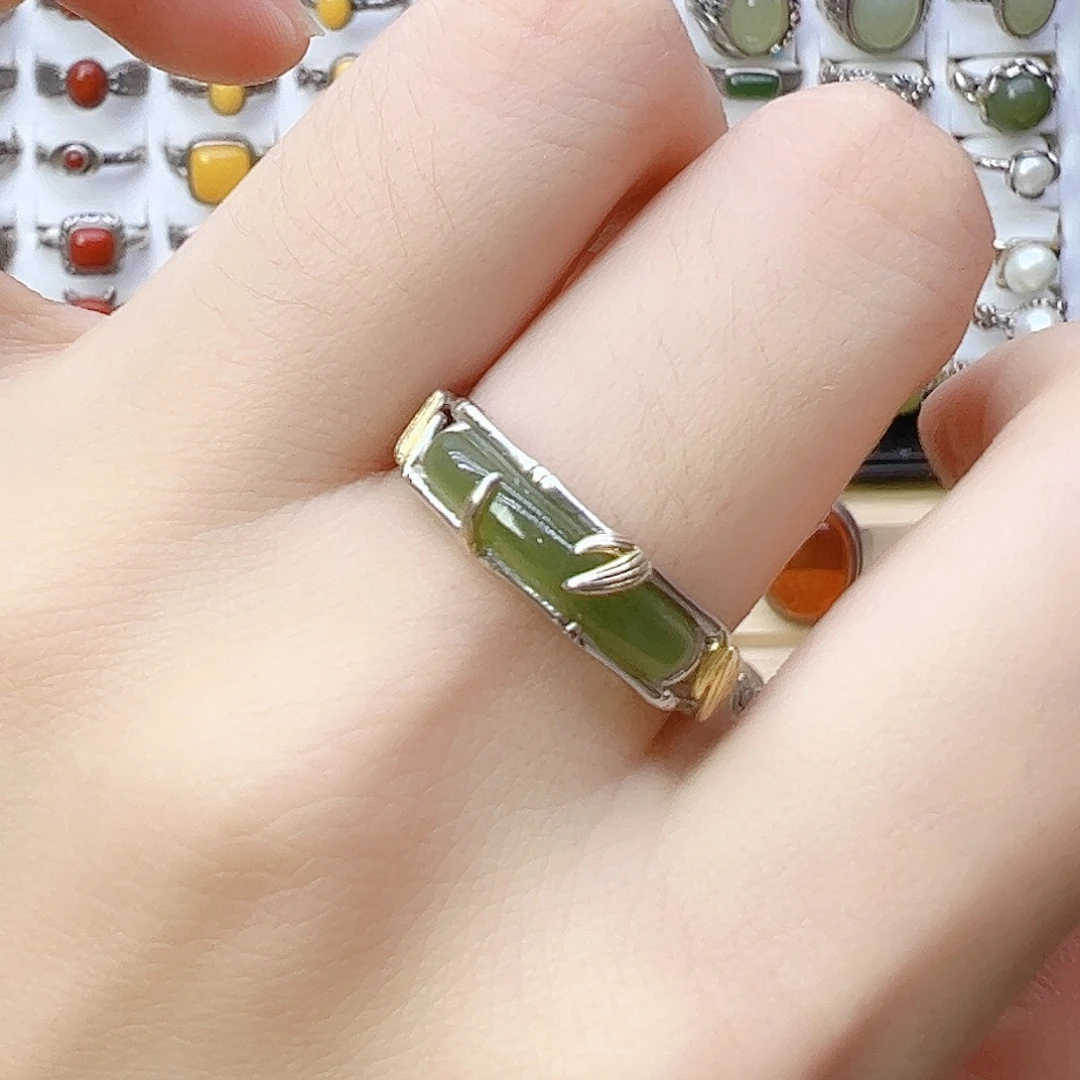 和田玉戒指银S925镶嵌