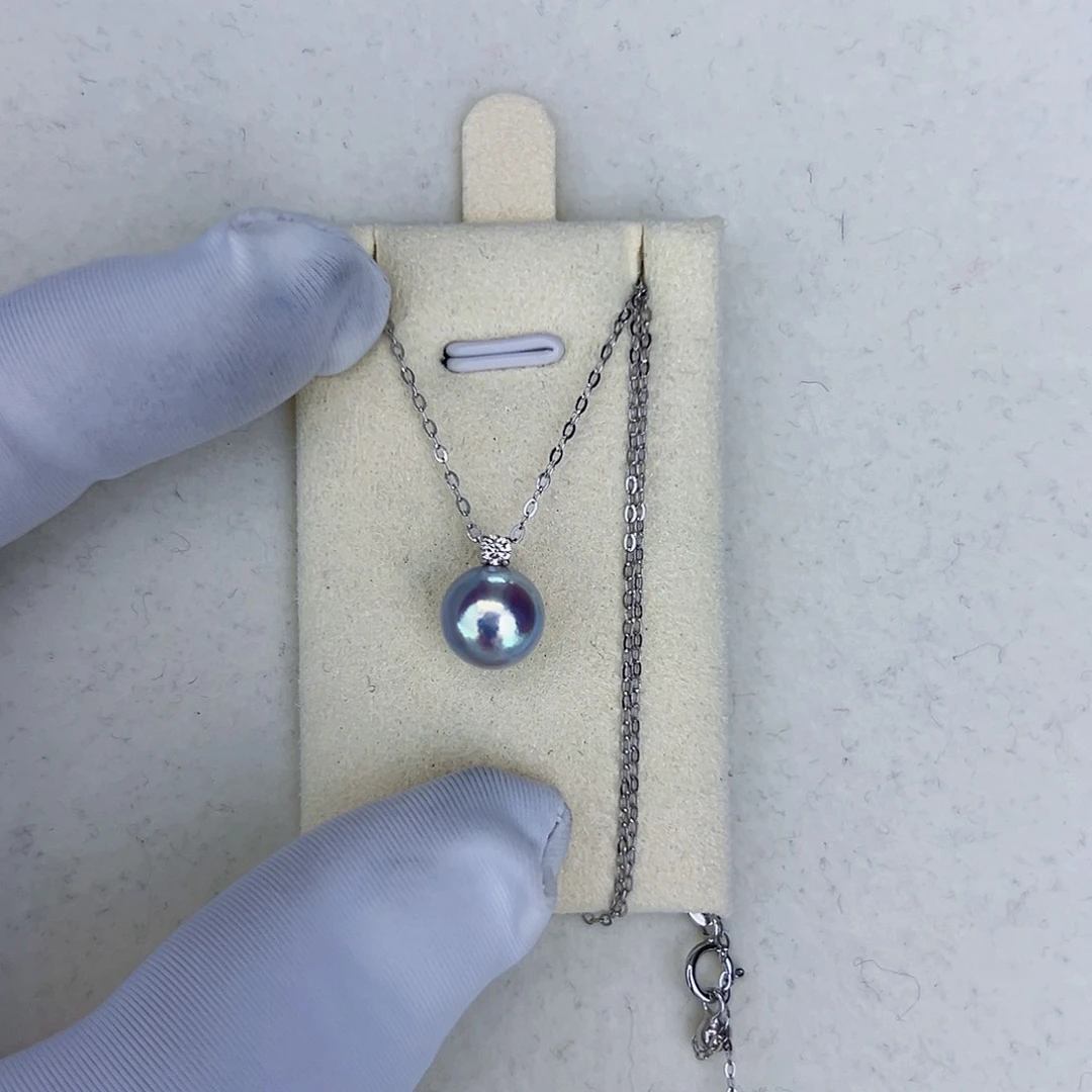 海水珍珠海水akoya真多麻色耳钉吊坠8-9mm18K金镶嵌