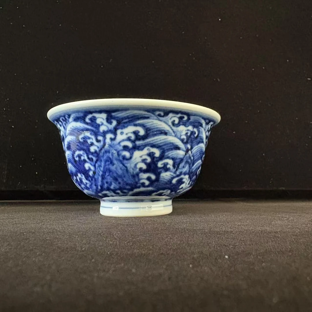 景德镇愚拙造物青花海水江涯杯子