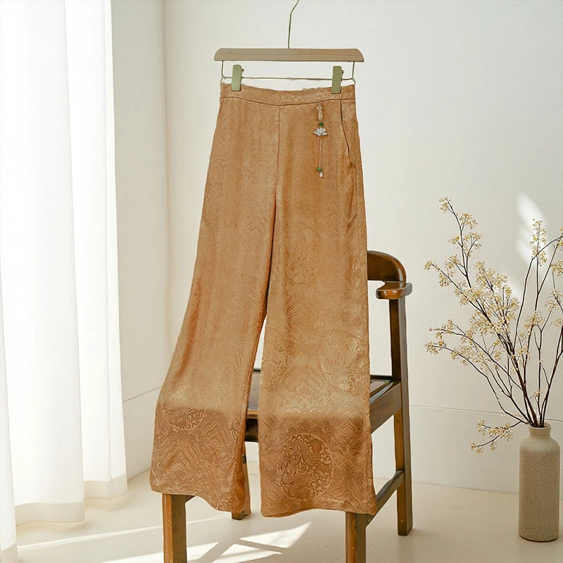 浪淘沙.望海  超有型重磅杭丝提花高腰休闲阔腿裤DZ1116
