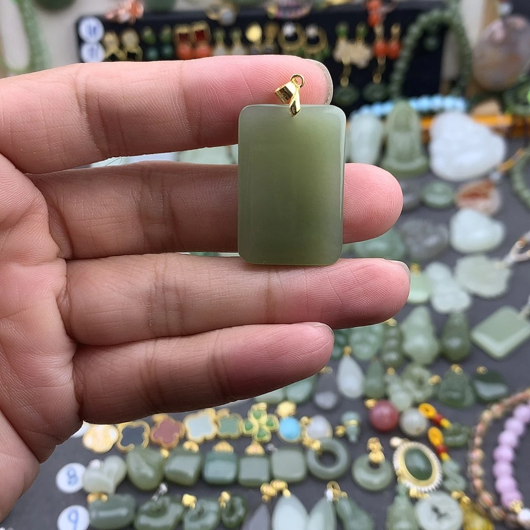 和田玉银S925镶嵌吊坠(不含链)