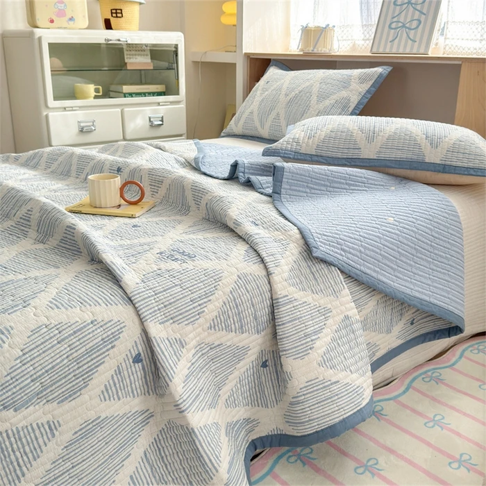 （美优）双面纯棉床盖三件套夹棉绗缝四季榻榻米炕单加厚全棉床单
