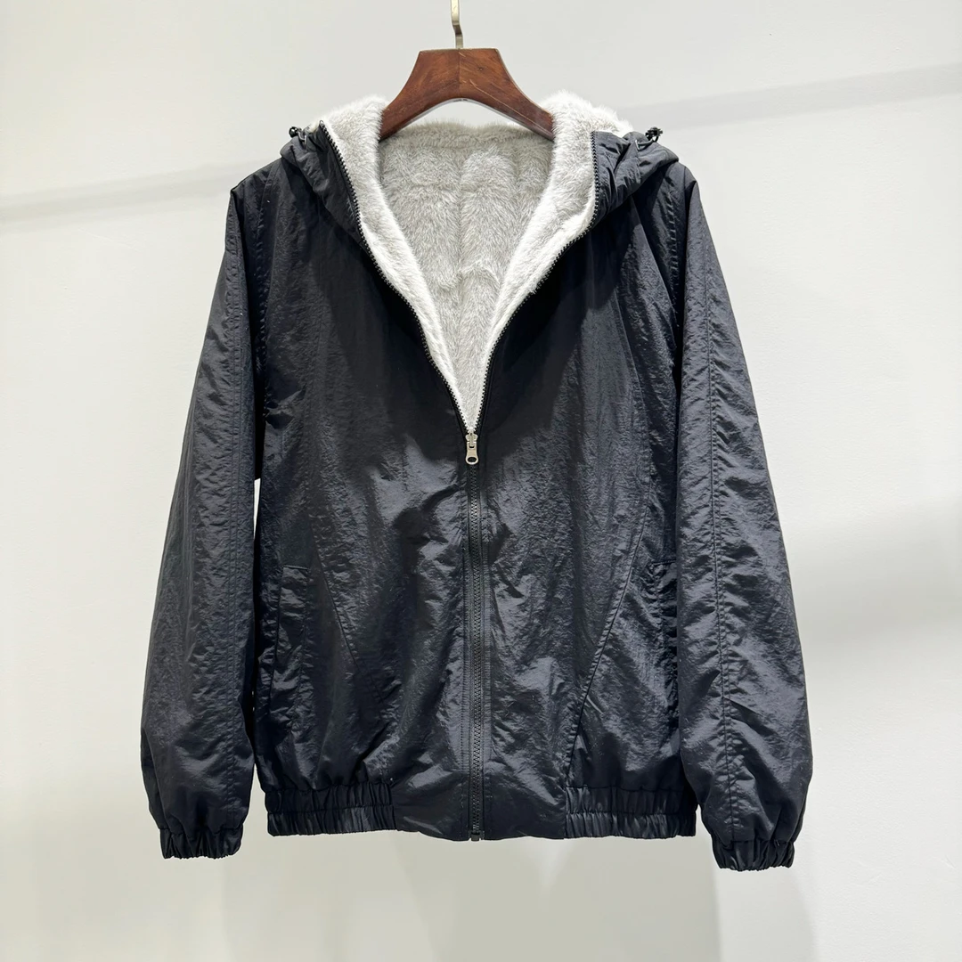 冬季加绒时尚简约小众座山雕连帽夹克男士潮流港风宽松保暖外套