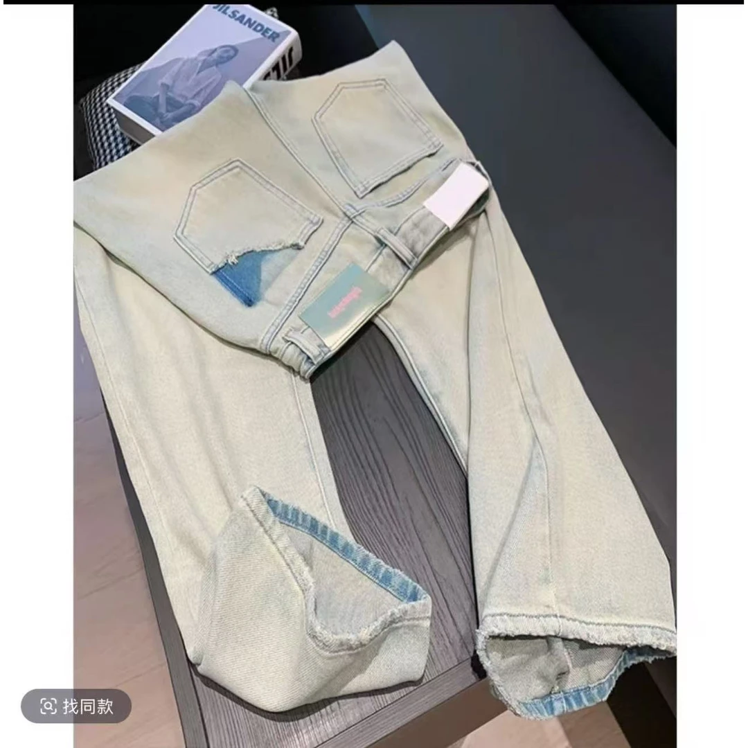 2025春季上新复古做旧高腰阔腿直筒牛仔裤女夏垂感宽松显瘦窄版裤