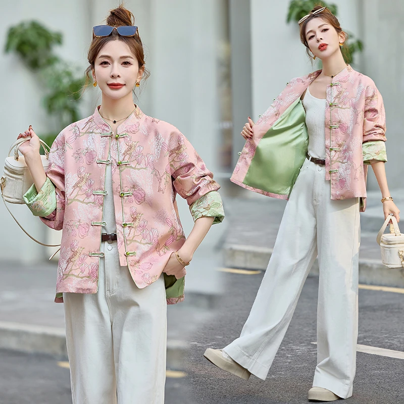 新中式国风盘扣外套女短款2025年秋季新款小个子显瘦宽松唐装上衣