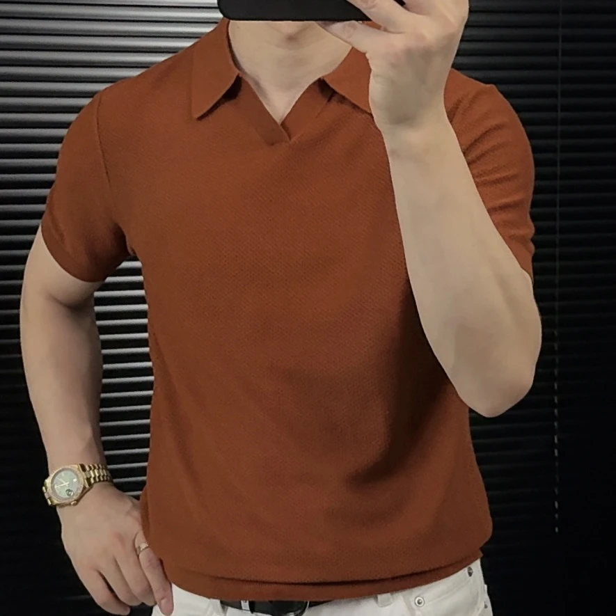 针织休闲纯色男夏季Polo衫海鸥领韩版短袖男装上衣时尚翻领半袖