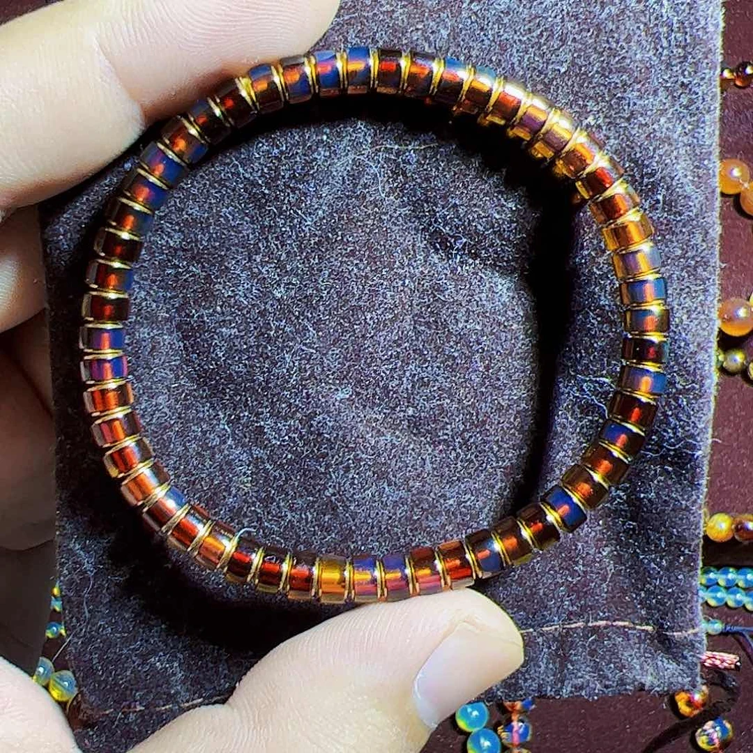 银S925镶嵌蓝珀珠宝奇石5mm红蓝药片隔片