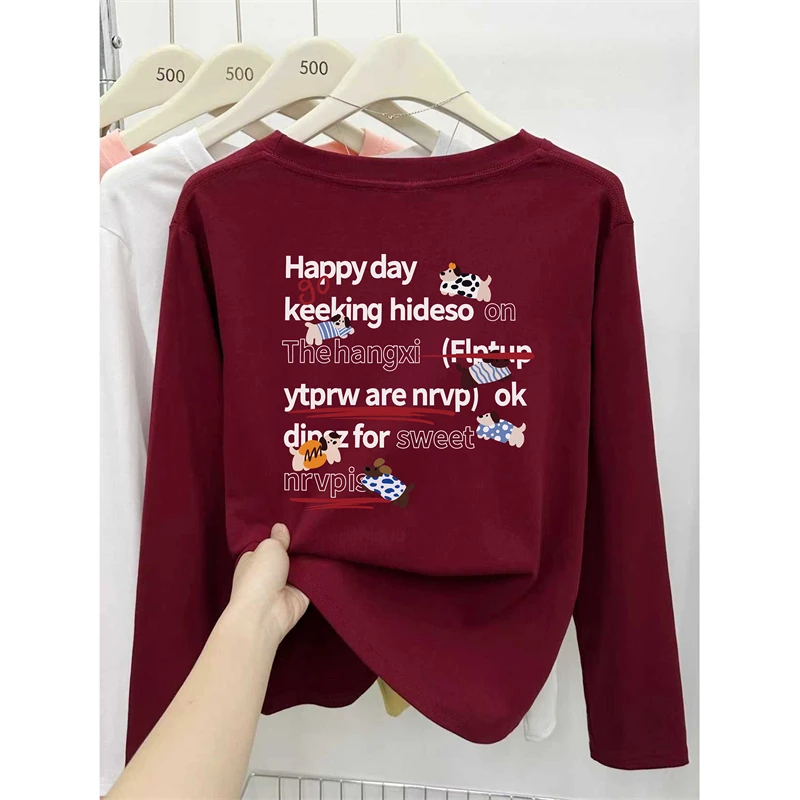 早秋款正肩长袖T恤女装时尚大码胖mm打底衫洋气前后印花圆领上衣