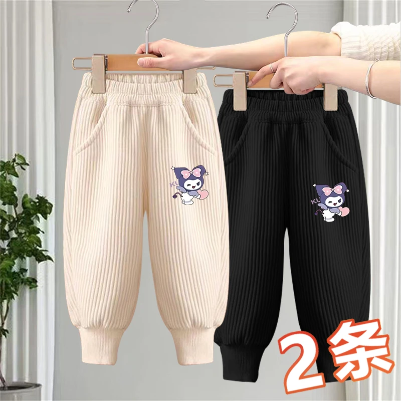 春秋新款灯芯绒女童裤子洋气百搭儿童休闲运动裤秋季女孩束脚长裤