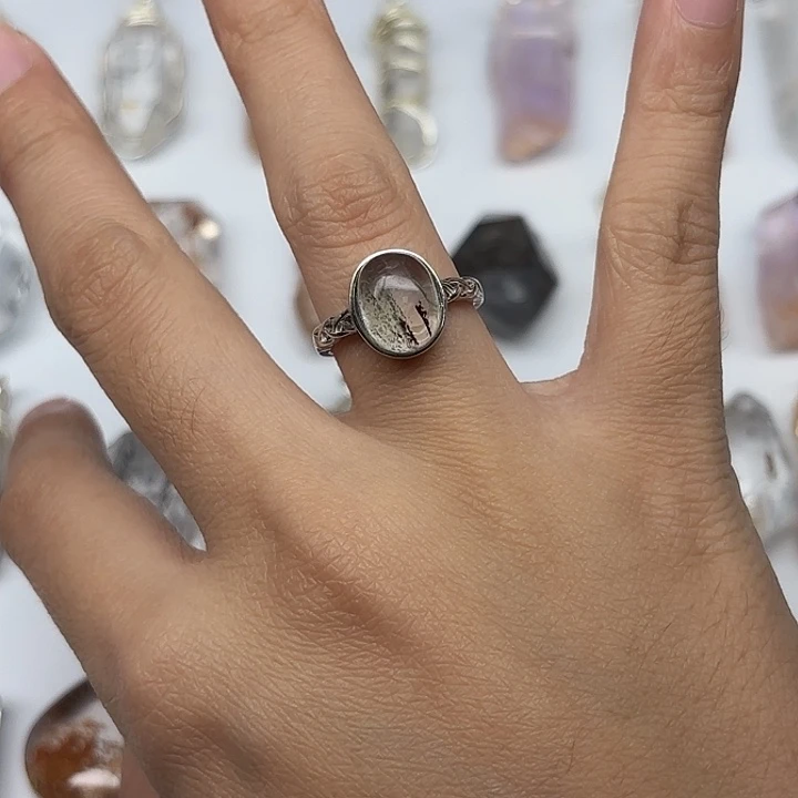 戒指银S925镶嵌水晶绿幽灵水晶戒指