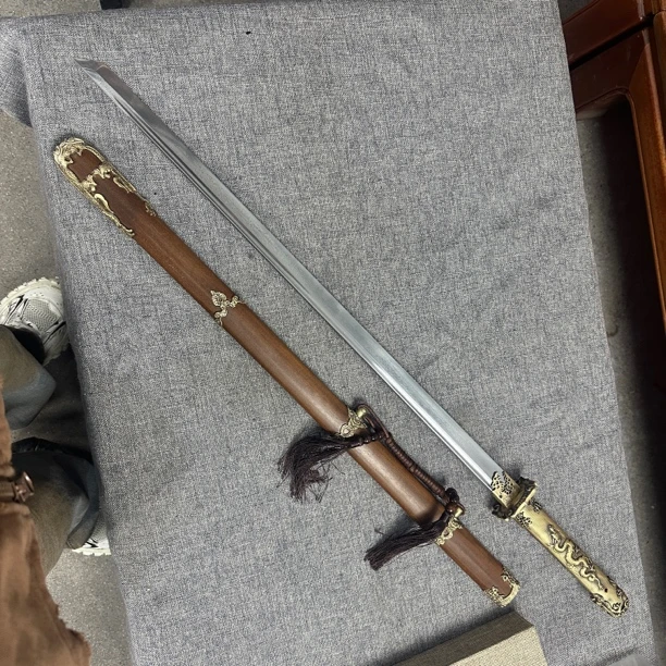 唐横刀龙泉昊天宝剑一体花纹钢水龙铜花梨木刀具防身冷兵器未开刃