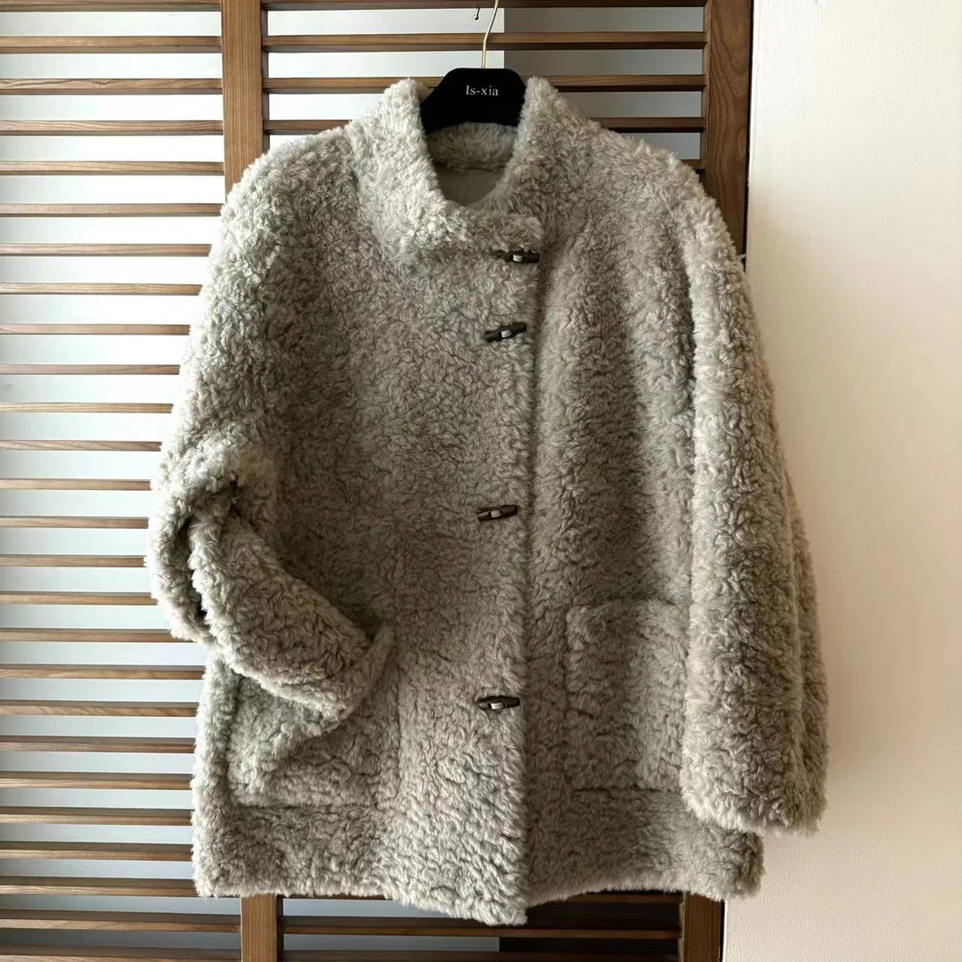 【桂月白露】100%羊毛·时尚优雅经典中长款粗花呢保暖大衣外套