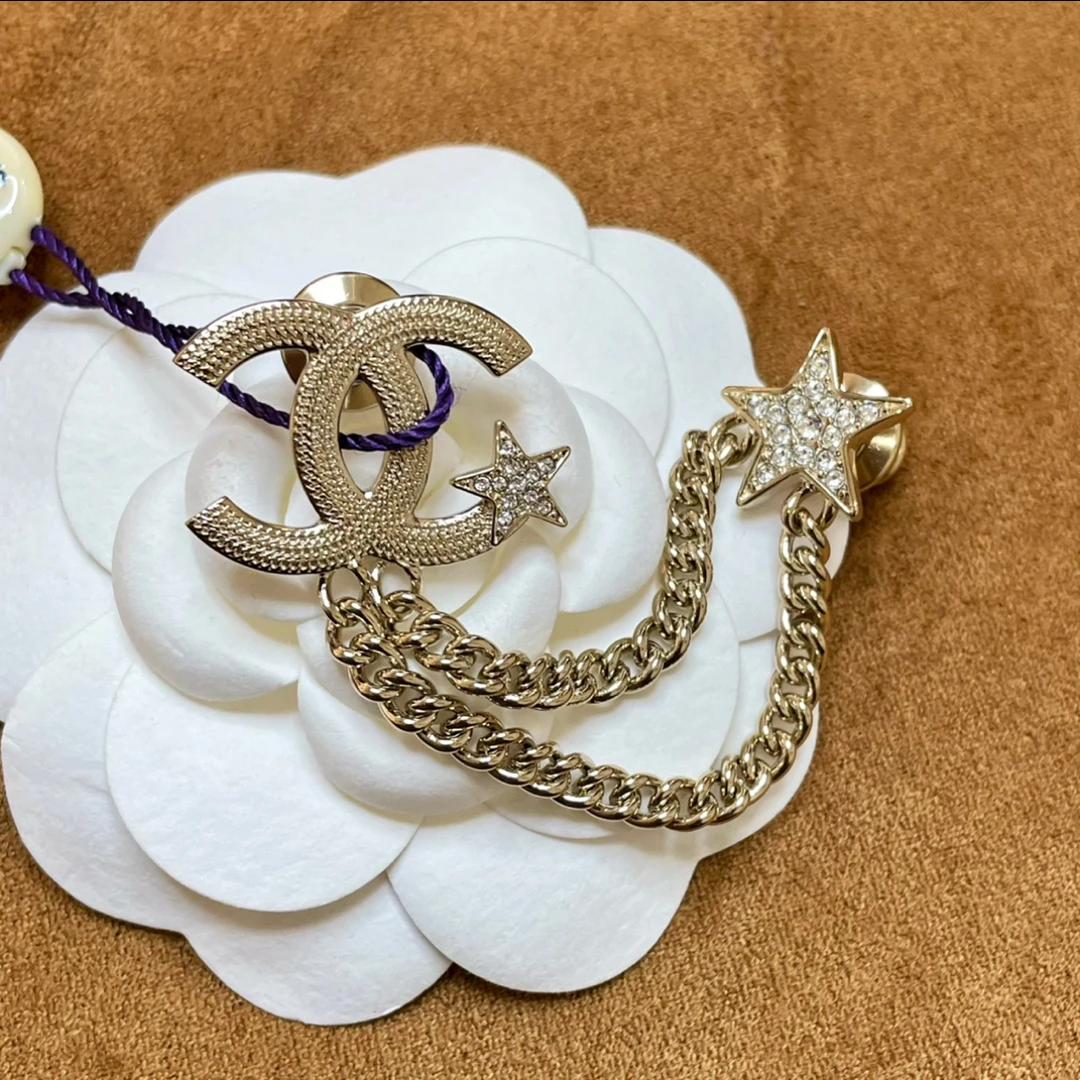 95新 Chanel/香奈儿 Chanel金色双C➕星星链条胸针2501361