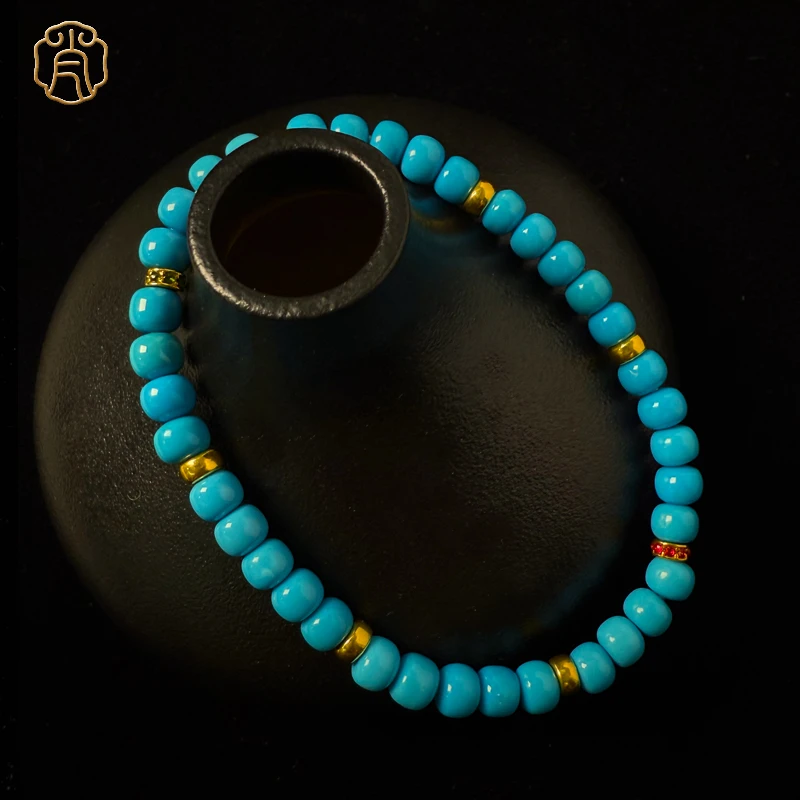 【肖娘子精选】藏品 · 玉化料原矿绿松 18K金老型手串5mm左右