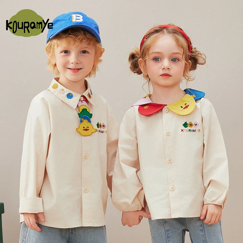 酷娃米2025年春季新款中小童卡通小黄鸡刺绣衬衫20740