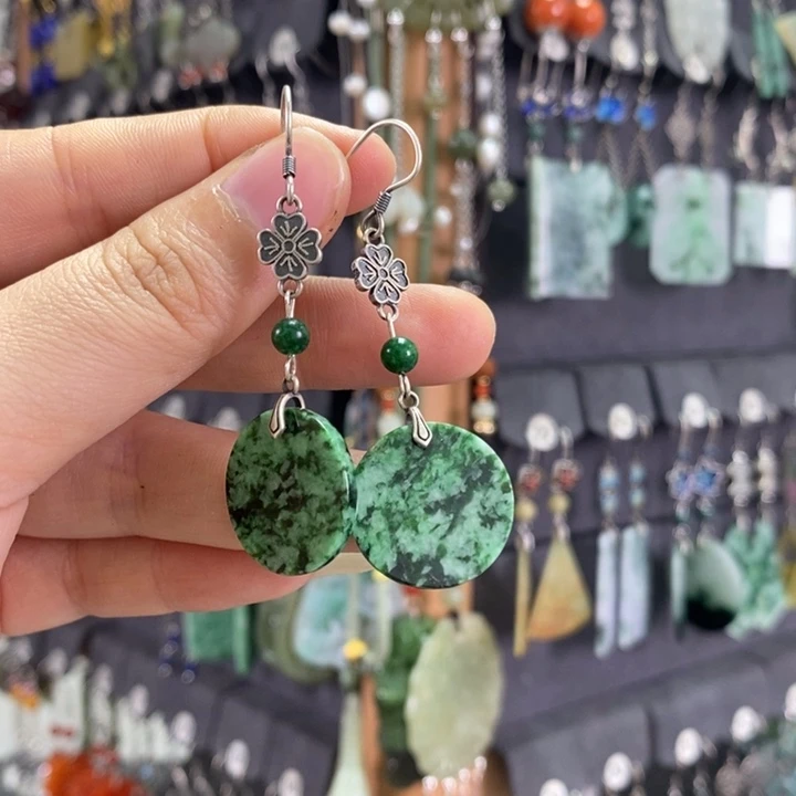 翡翠耳饰银S925镶嵌开***颜X28