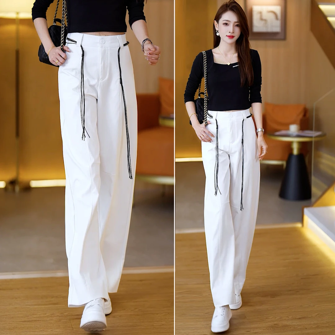 藏青色弯刀休闲裤女秋季2025新款高腰显瘦垂感宽松香蕉镰刀哈伦裤