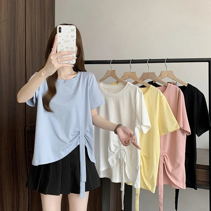 产后辣妈哺乳月子服时尚百搭不对称蝴蝶结系带减龄T恤喂奶上衣