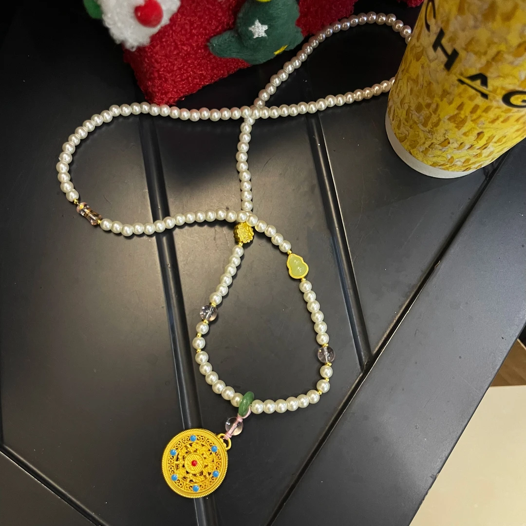 合金亚克力手链 新中式复古国风圆盘手链民族风设计感小众轻奢