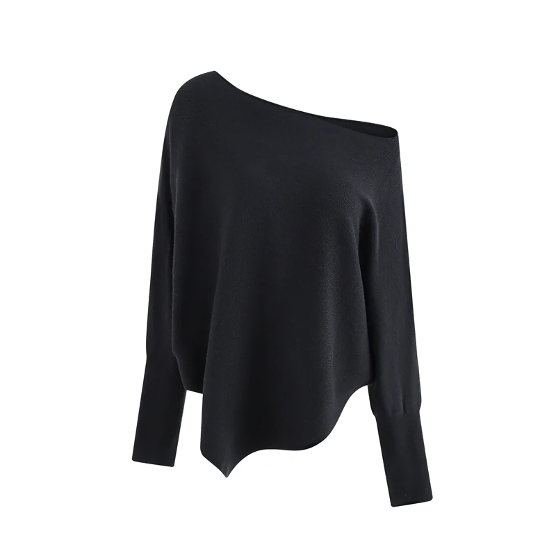 6135#新品宽松蝙蝠袖毛针织女秋冬软糯慵懒感百搭上衣针织衫黑色