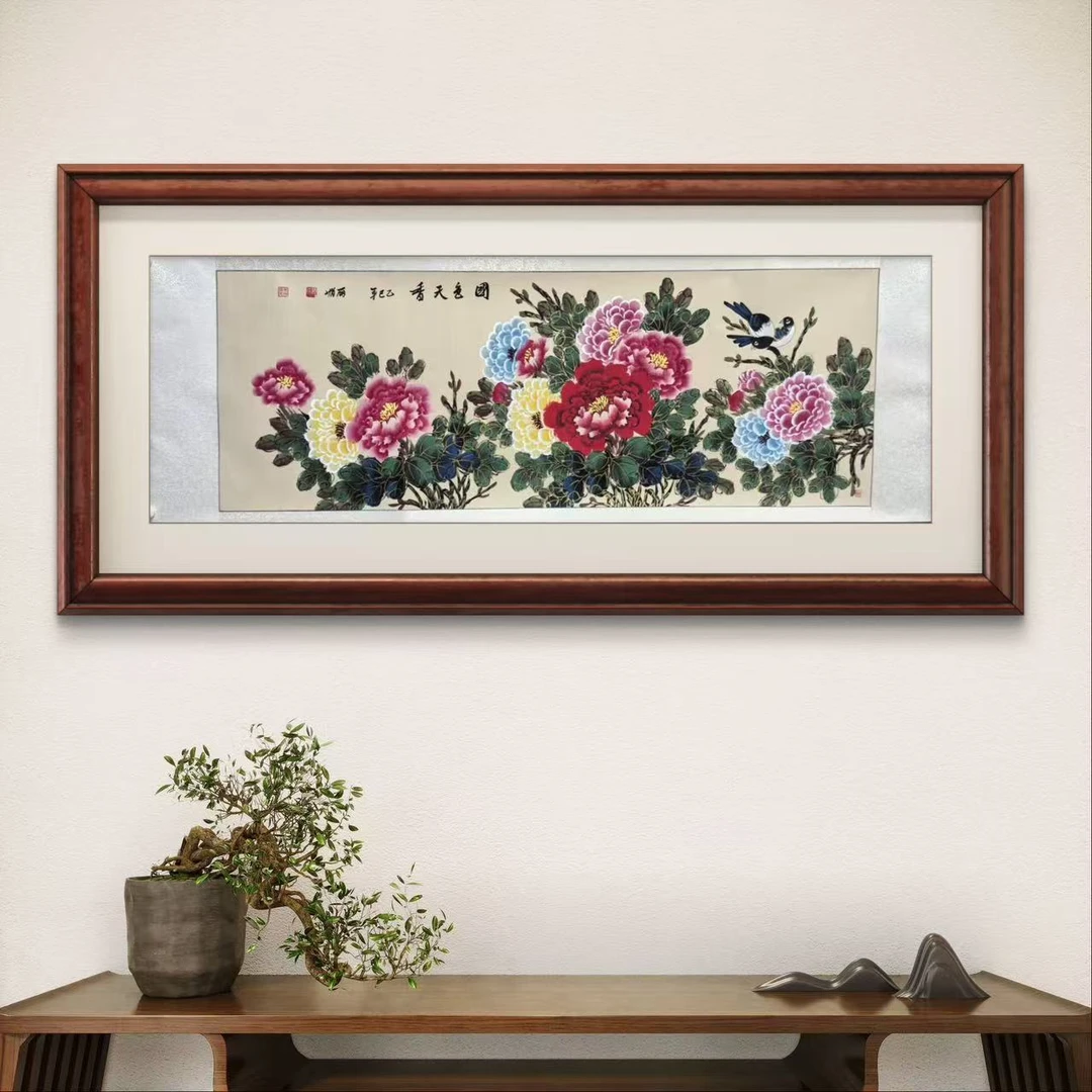 陈丽娟-六尺-国色天香-卷轴-手绘作品