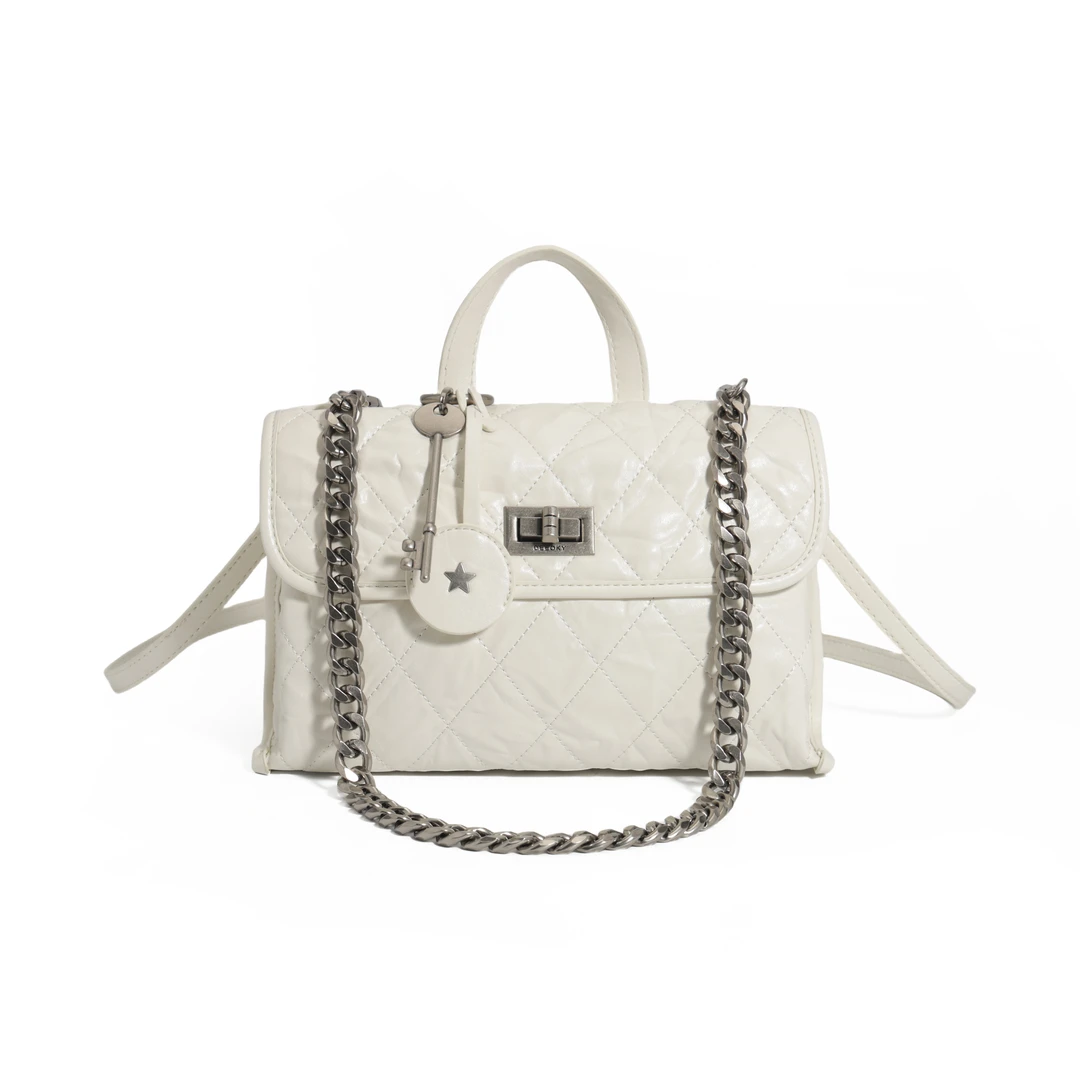 【高端定制】轻奢手提双肩包手抓纹菱格通勤多功能包XD-7150游牧白