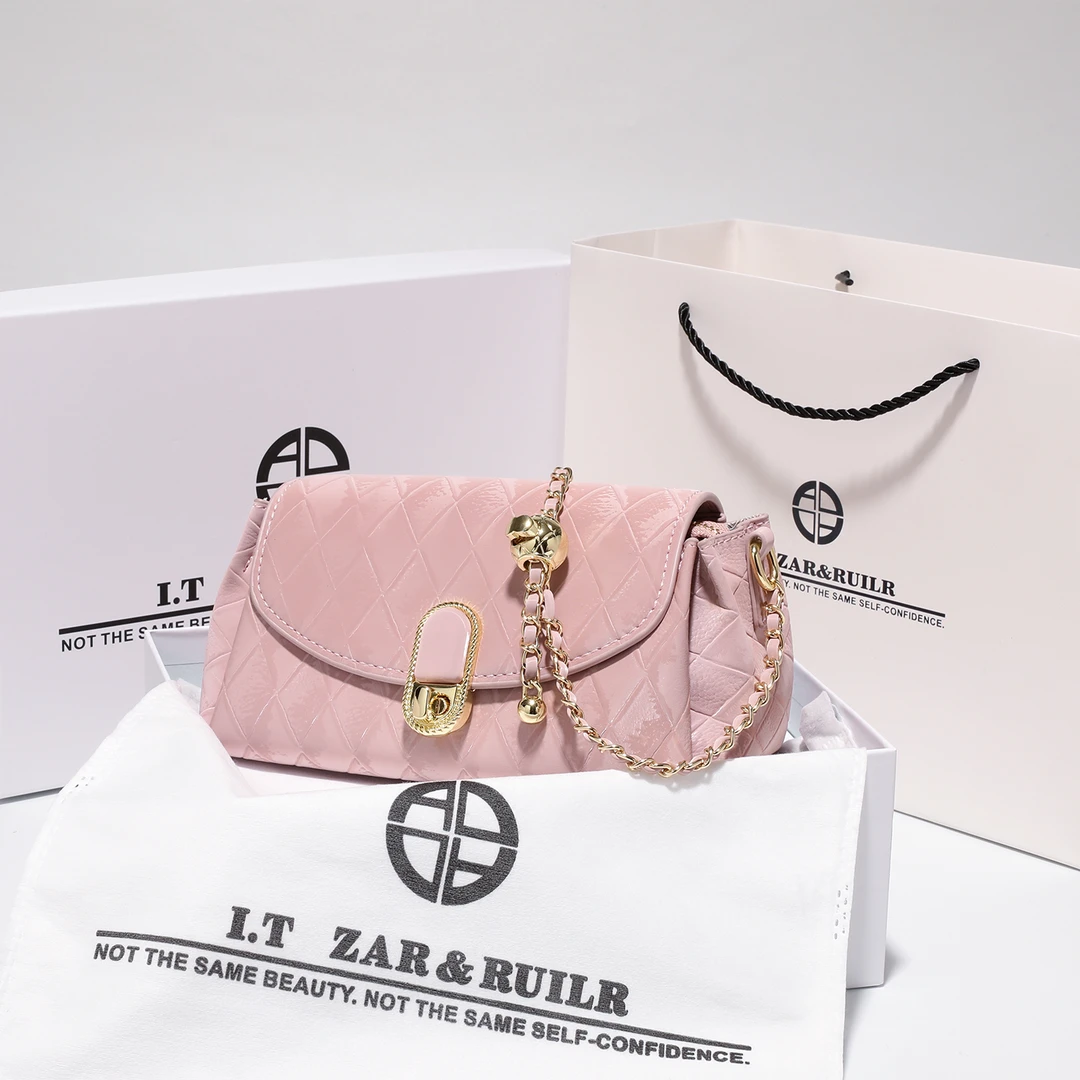 ZAR&RUILR/查瑞娜生日礼物粉色包包女洋气小众轻奢时尚链条斜挎包