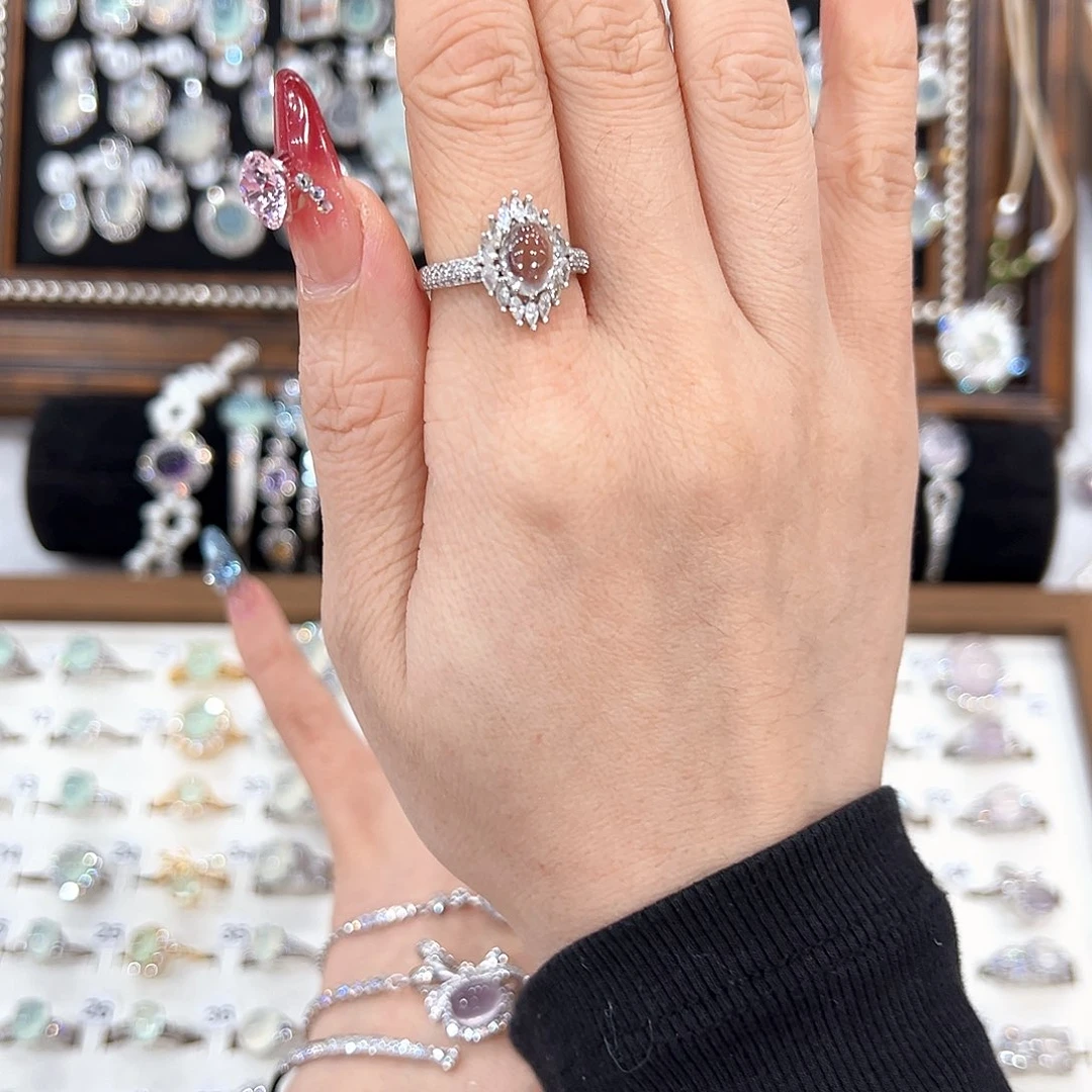 蛇纹石玉银S925镶嵌戒指