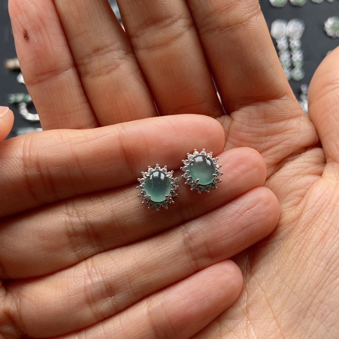 翡翠银S925镶嵌耳饰筱**翡翠首饰