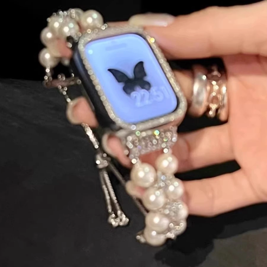 适用华为watchfit3珍珠蝴蝶镶钻表带fit4高级感夏天舒适替换腕带2