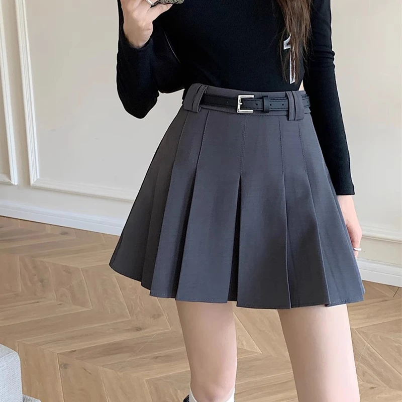 灰色百褶裙女秋冬胖MM大码高腰显瘦百搭a字西装半身裙jk短裙国风