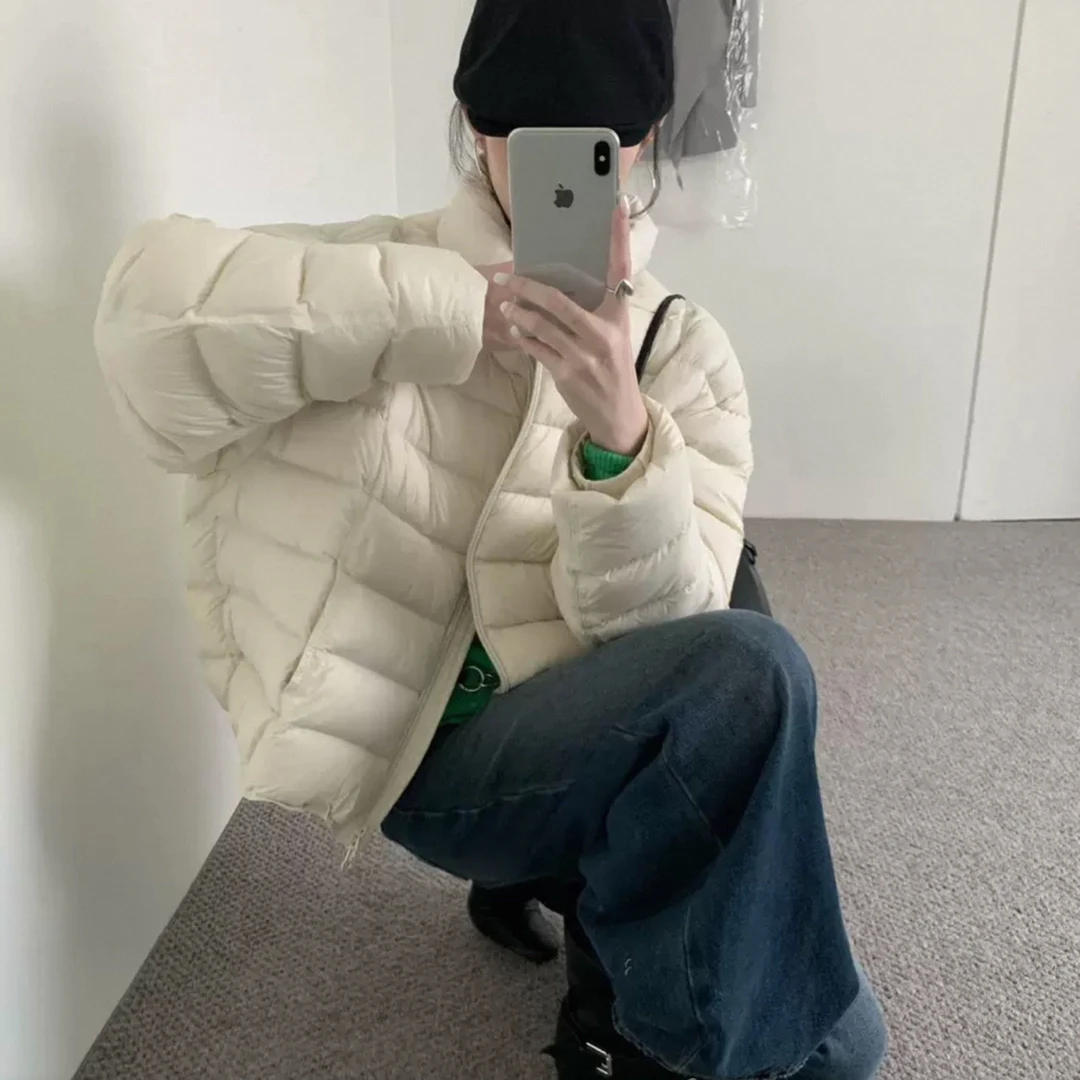 新款立领短款云感泡芙排骨鸭绒羽绒服女厚款