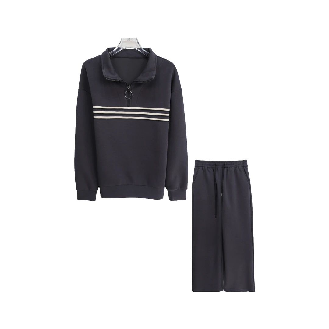 新款简约气质半拉链上衣休闲阔腿裤运动套装X27113